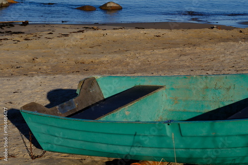 Wooden boat on a sandy beach, Baltic Sea coast, Estonia