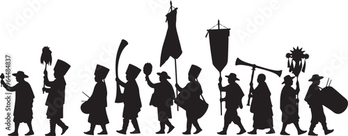 Medieval, people, walking, silhouettes, black, vector icons, medieval characters, illustrations