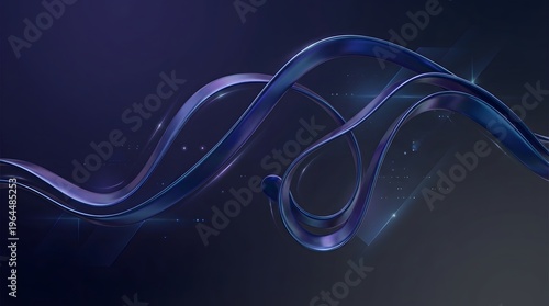 Abstract flowing iridescent ribbons in blue and purple against a dark background