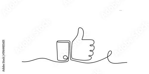 A minimalist single continuous line drawing of a thumbs up hand sign representing social approval Vector, illustration