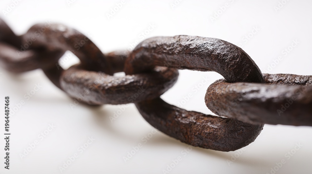 Fototapeta premium disconnection. Broken chain with separated links floating, symbolic freedom with dramatic side lighting. wellbeing guides, coaching materials, designed for coaching and self-improvement content.