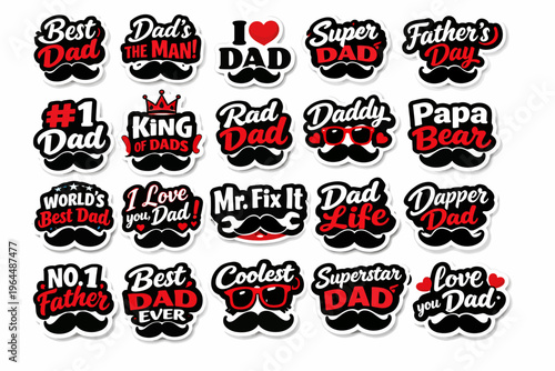 Collection of 20 unique mustache themed father's day stickers