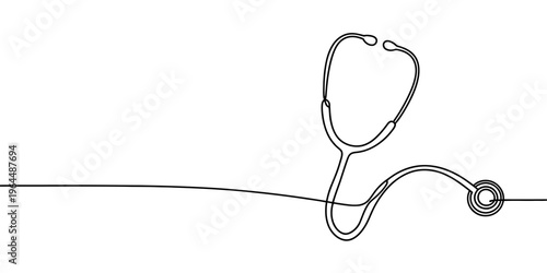 Canvastavla A single continuous line drawing of a medical stethoscope on a clean and simple