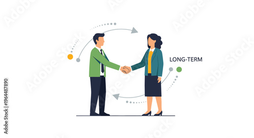 Long-Term Business Partnership Agreement: Professional Man and Woman Handshake for Sustainable Collaboration and Strategic Deals