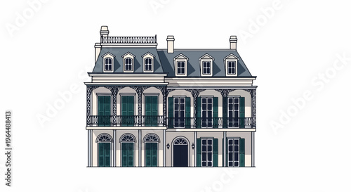 Ornate multi-story building with balconies and dormer windows