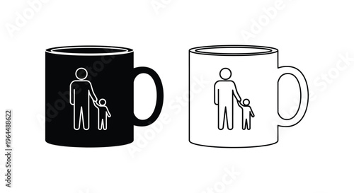 Father and child line art mugs Vector