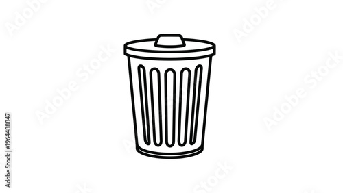 Simple line art illustration of a metal trash can with a lid isolated on a white background for clean and icon design.