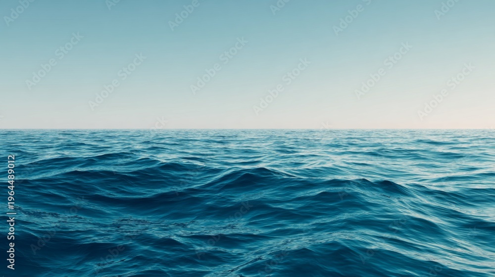 Fototapeta premium Serene Blue Waves Under a Calm Horizon with a Minimalist Background at Golden Hour
