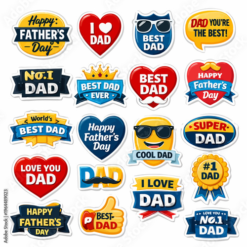 Collection of father's day stickers and badges for dad