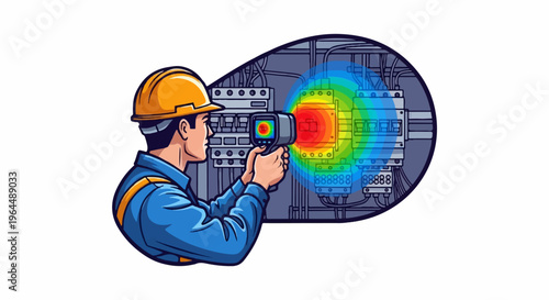Electrician uses thermal imager to inspect electrical panel heat patterns