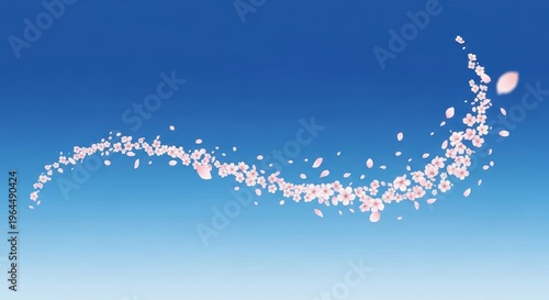 Abstract Flower Petals Flowing Across a Bright Blue Sky Background