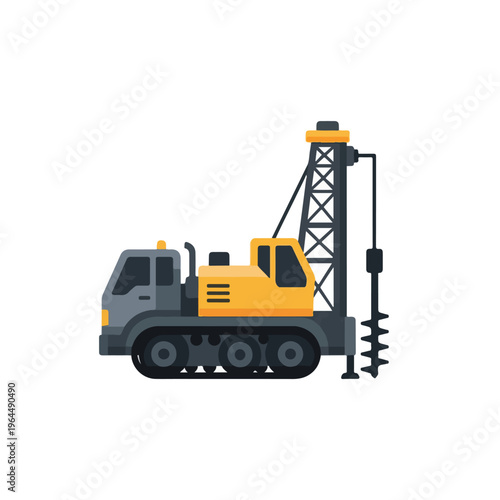 Yellow and gray construction drilling machine with tracks and auger