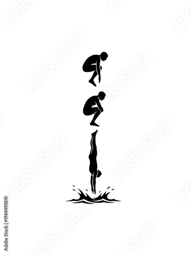 Diving silhouette sequence of male athlete jumping into water