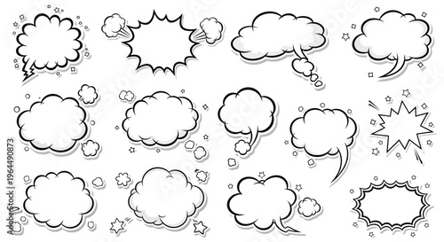 A set of black and white comic speech bubbles and prank captions for April Fools' Day, including 'Gotcha!', 'No way!', 'Just kidding!', and 'Prank!', against a clean white background