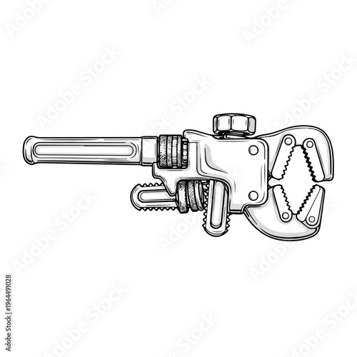 Adjustable pipe wrench with long handle and serrated jaw