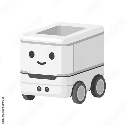 Delivery robot with smiling face on isolated background
