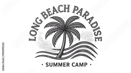 Wallpaper Mural Vector illustration of a tropical island beach with palm trees by the sea in a summer vacation style Torontodigital.ca