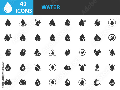set of water icons, clean water, water purification