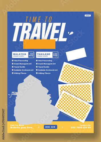 Travel Flyer Template Design. Time to Travel: Get Ready for a New Adventure