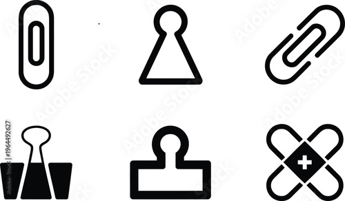 Collection of black stationery and office supply tool silhouette design icon logo illustration isolated on white background