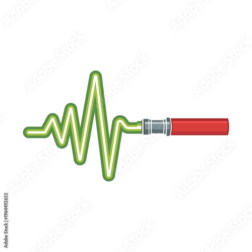 Firefighter Fire Hose Nozzle and Heartbeat Lifeline Vector Concept