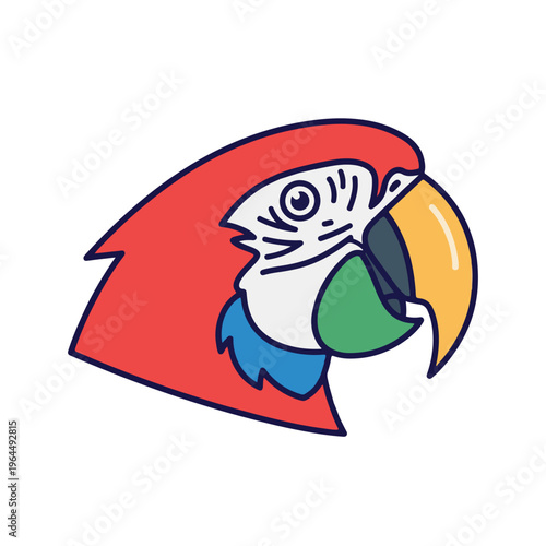 Colorful parrot head logo with vibrant beak and feathers design