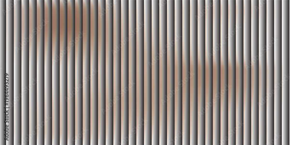 Obraz premium Bronze glass ripple pattern, vertical distortion lines with metallic gradient effect. Warm abstract reflection texture, modern shimmer, elegant vector illustration