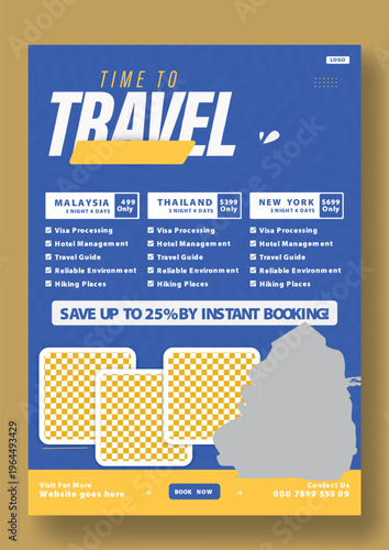 Travel Flyer Template Design. Time to Travel: Get Ready for a New Adventure