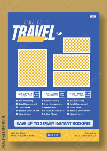 Travel Flyer Template Design. Time to Travel: Get Ready for a New Adventure