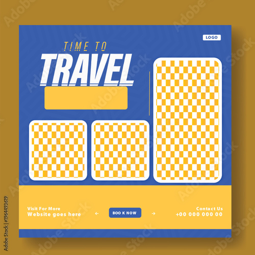 Travel Post Template Design. Time to Travel: Get Ready for a New Adventure