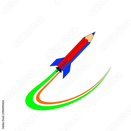 Colorful rocket pencil launching with colorful smoke trails,  april 12, cosmonautics day  