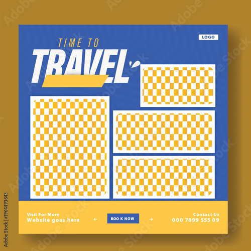 Travel Post Template Design. Time to Travel: Get Ready for a New Adventure
