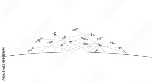 An abstract illustration of interconnected satellites of a planet symbolizing connection and communication,   April 12, Cosmonautics Day, single-line vector   