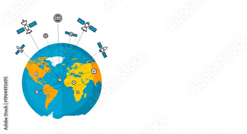 Illustration of Earth with satellites orbiting in space, Astronaut, spaceman, planet, laptop, sitting, April 12, Cosmonautics Day