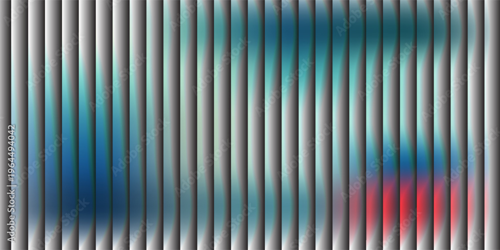 Obraz premium Glass gradient texture with teal and navy ripple pattern and smooth light distortion. Wavy abstract flow, futuristic blur effect, reeded vertical displacement. Vector illustration