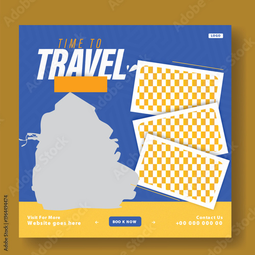 Travel Post Template Design. Time to Travel: Get Ready for a New Adventure