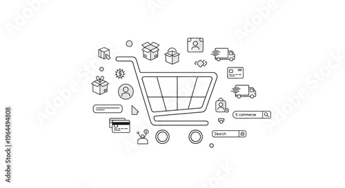 E-commerce Online Shopping Concept Illustration with Digital Retail and Delivery Icons