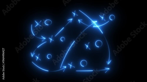 Glowing neon line American football plays - loop American football game plan diagram of Xs and Os offensive strategy with alpha matte in high definition. Animation motion graphics 4k video