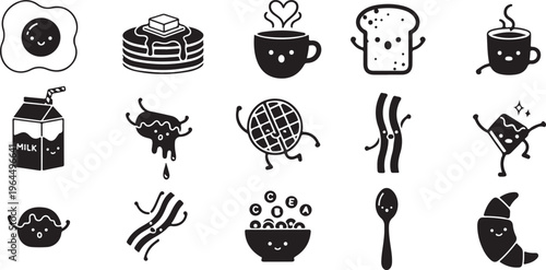 Black and white line collection of dairy products animals and kitchen milk goat cheese