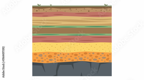 A detailed cross-section illustration showing various layers of soil, earth, and rock strata underground, from topsoil to bedrock.