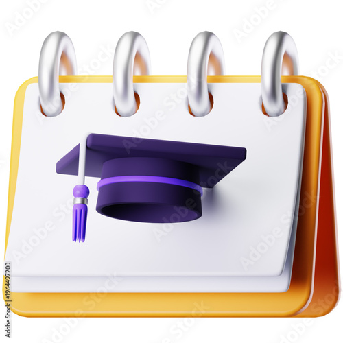 3D Graduation Cap Icon on a Calendar Page Representing Academic Achievement and Educational Milestones