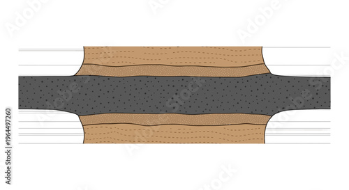 Geological cross-section depicting a dark central layer and two brown layers thinning at the ends.