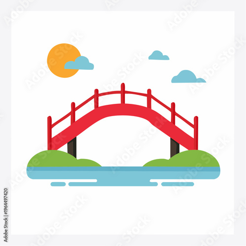 シンプルな日本庭園の太鼓橋のベクターアイコン