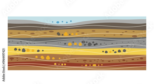 Cross-section of earth's geological layers showing various mineral deposits.