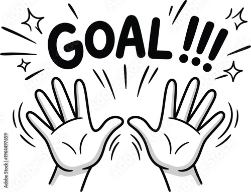 Vector illustration of hands celebrating a goal with excitement and sparkles