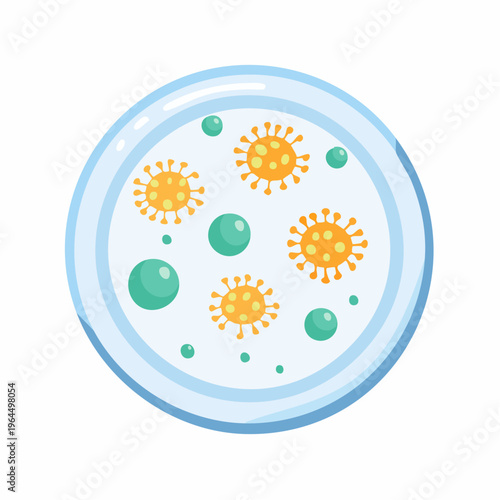 シンプルなシャーレと細菌のベクターアイコン（バイオ・医療）