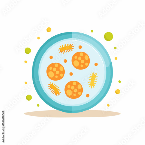 シンプルなシャーレと細菌のベクターアイコン（バイオ・医療）