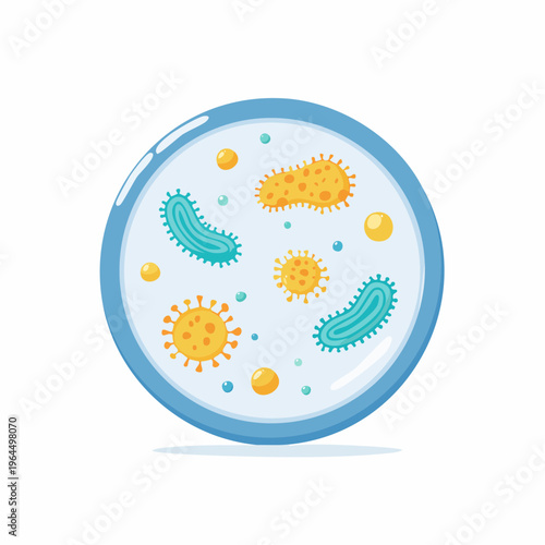 シンプルなシャーレと細菌のベクターアイコン（バイオ・医療）