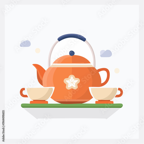 シンプルな茶器セットのベクターアイコン（茶道・和風）