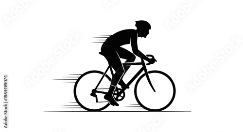 Silhouette of a Cyclist Riding a Bicycle with Speed Lines, Active Lifestyle on Isolated White Background